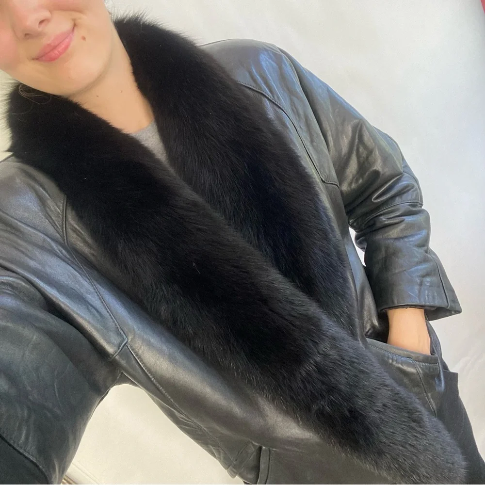Andrew Marc Vintage Leather Jacket with Fur M - Picture 11 of 11